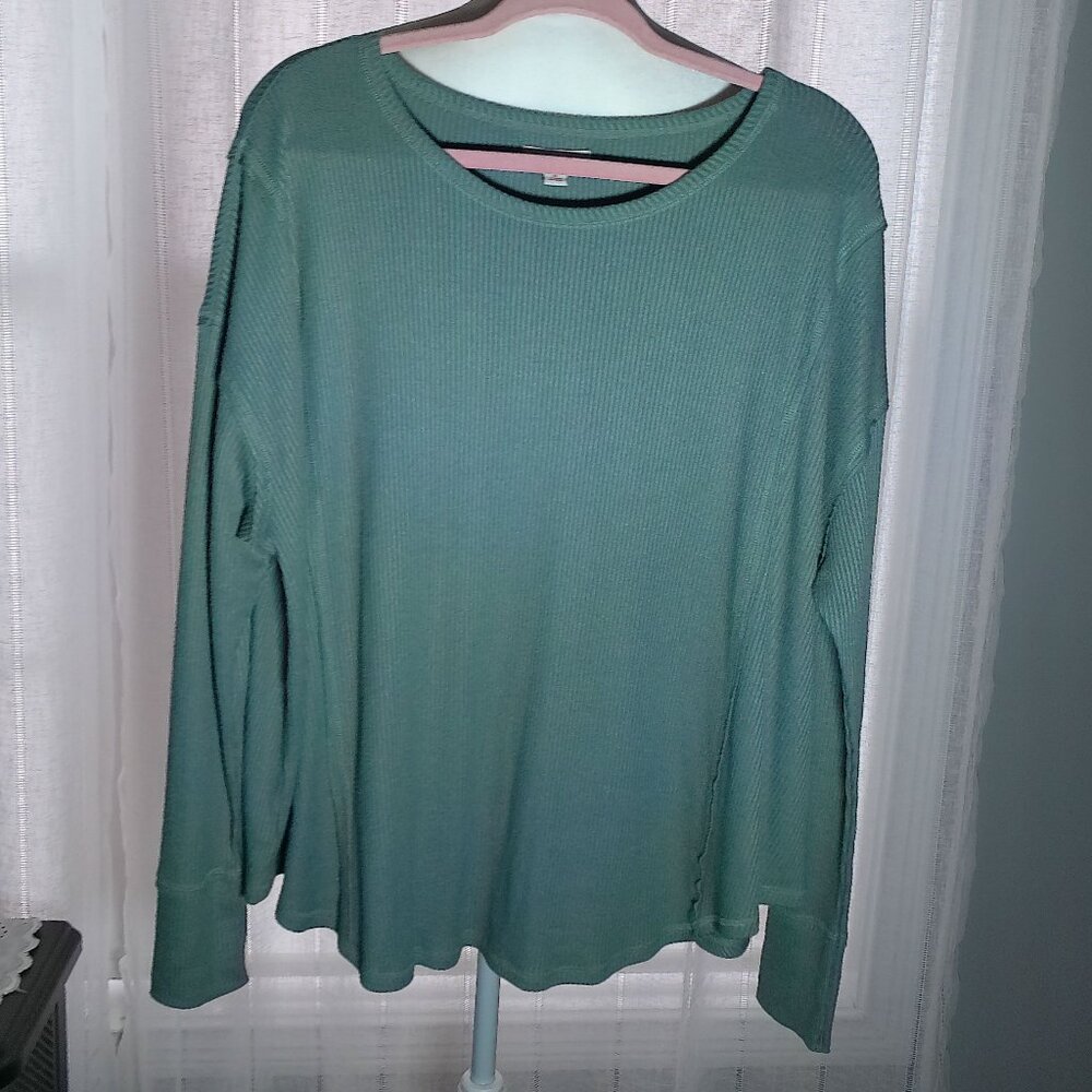 KNOX ROSE Tunic Knit Ribbed Medium Green NWOT XL